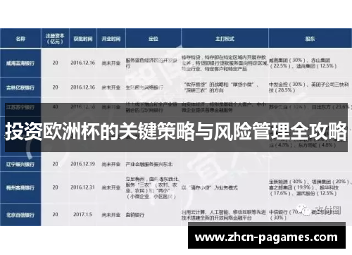 投资欧洲杯的关键策略与风险管理全攻略